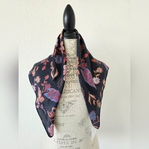 Treasure Bond Black Leaf And Flower Print Silk Square Silk Scarf New With Tags